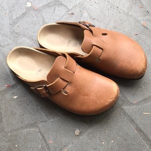 Birkenstock Boston Clog Mules Brown Leather Sz 38